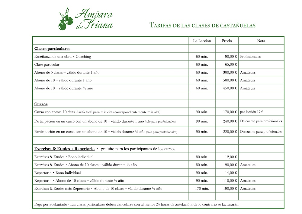 Honorarliste Kastagnettenunterricht